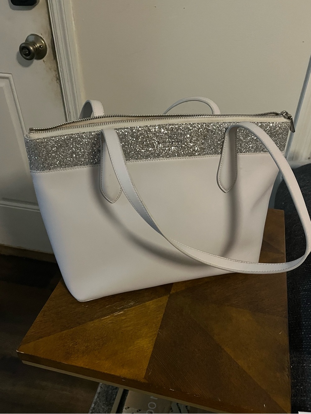 kate spade Light Grey Tote Bag with Silver Glitter Accent - Picture 2 of 9